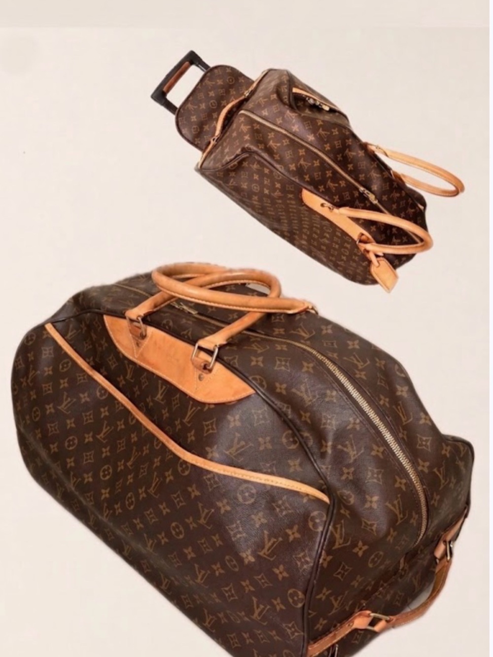 Louis Vuitton Monogram Canvas Travel Duffle in Brown with Tan Trim